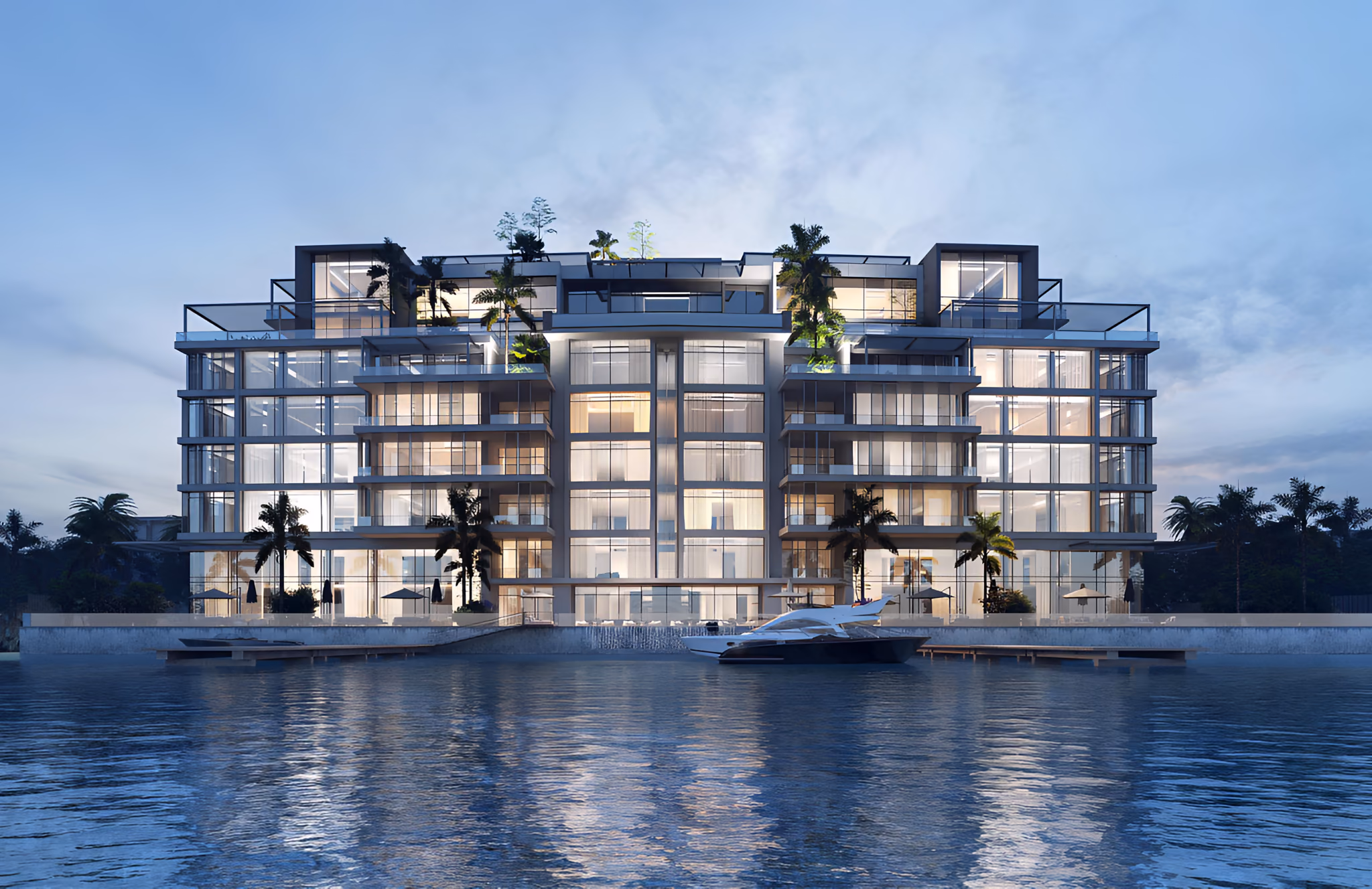 Waterfront apartment building, glazed on every floor