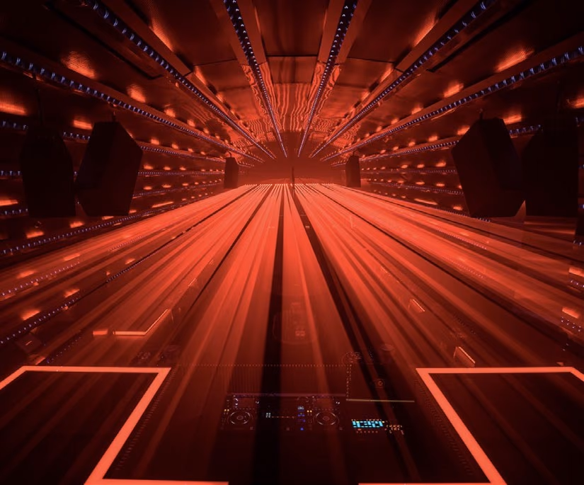 The same room lit red