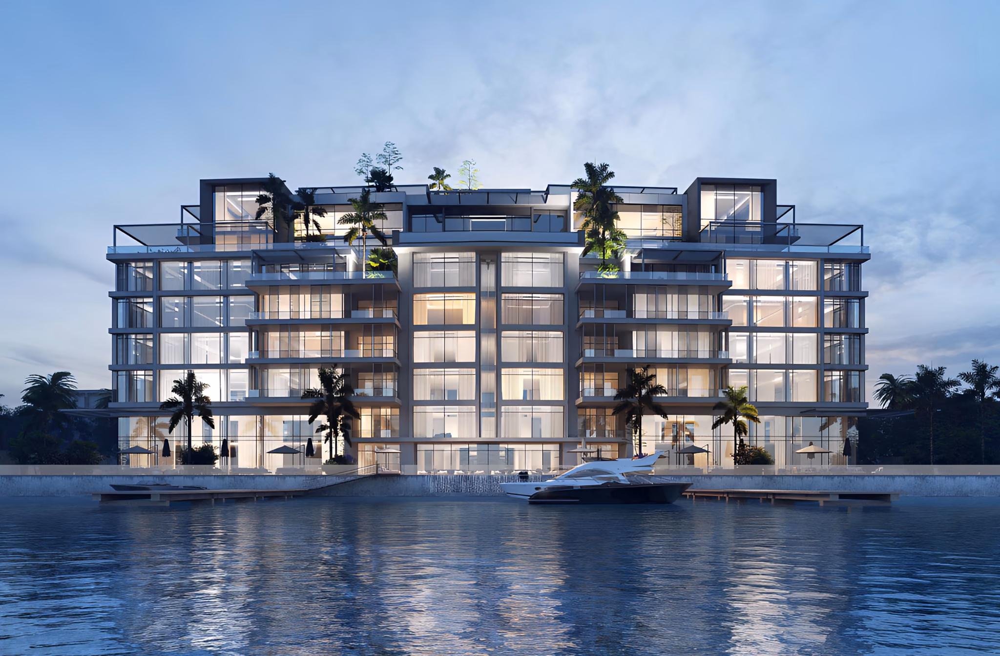 Waterfront apartment building, glazed on every floor