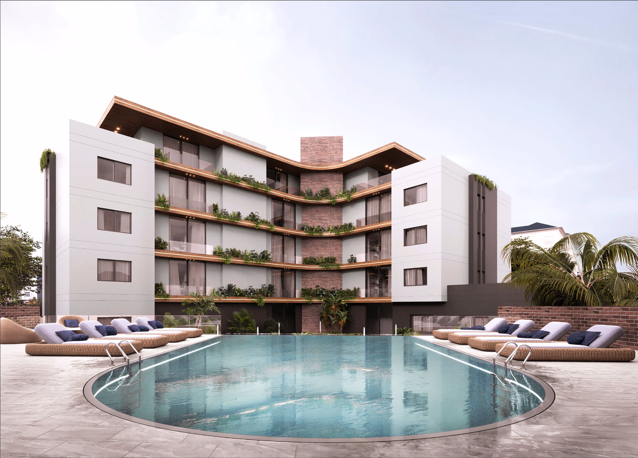 Onikoyi Residential Building, a block of flats around a pool