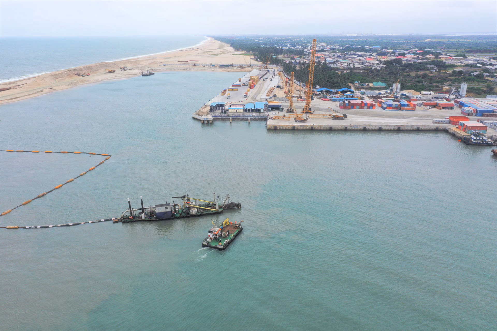 Aerial view of the Lekki coastline and quay works